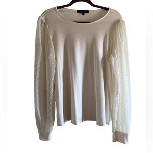 GIBSON LOOK Long Sleeves Blouse With Sheer Polka Dot Sleeves Cream Medium